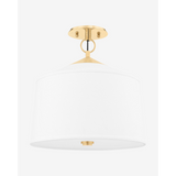 White Semi Flush Ceiling Light – Modern LED plain Semi-Flush Mount with Silk Fabric Shade