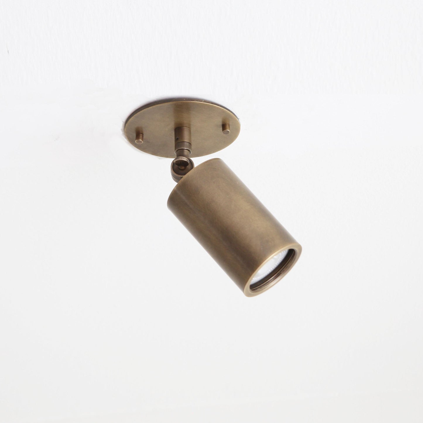 Adjustable Brass Cylinder Spotlight with Flush Ceiling Plate