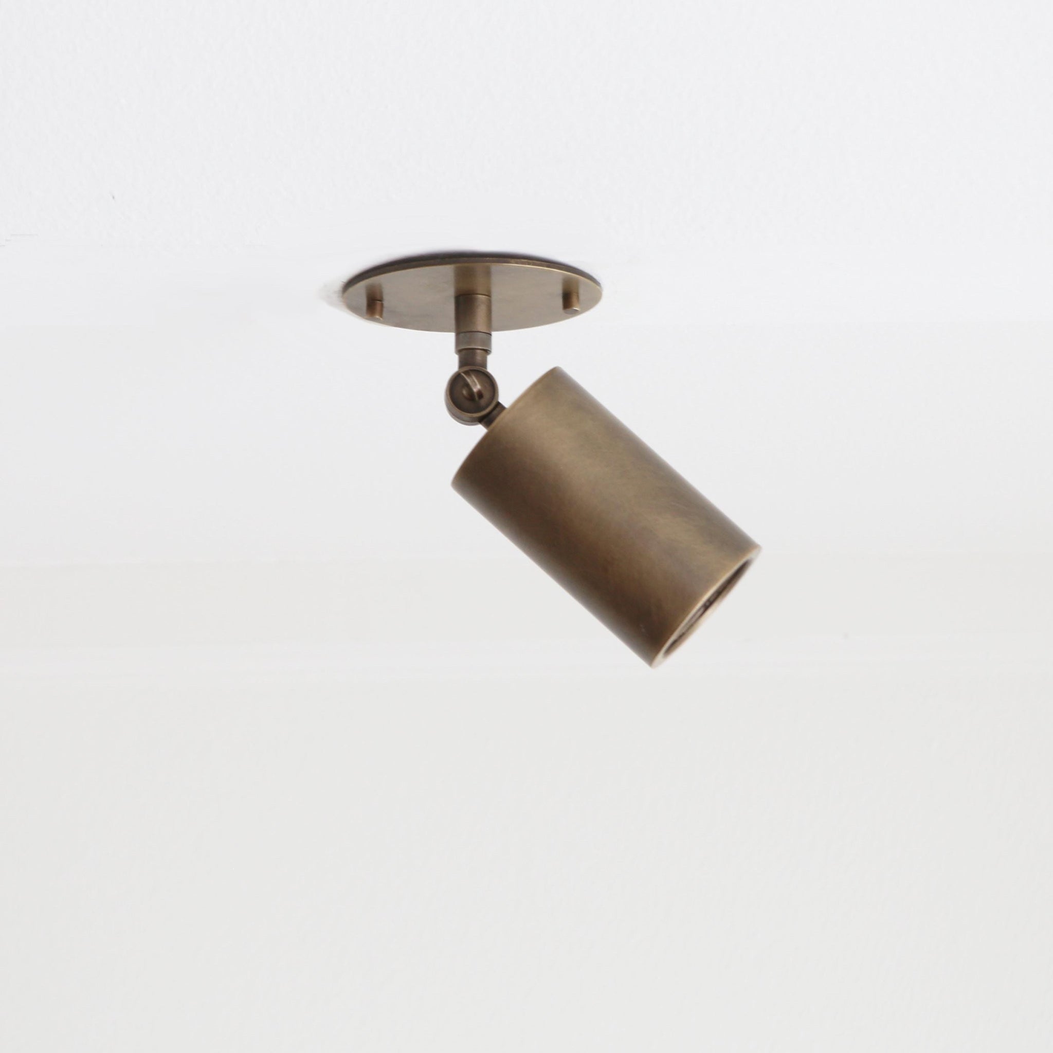 Adjustable Brass Cylinder Spotlight with Flush Ceiling Plate