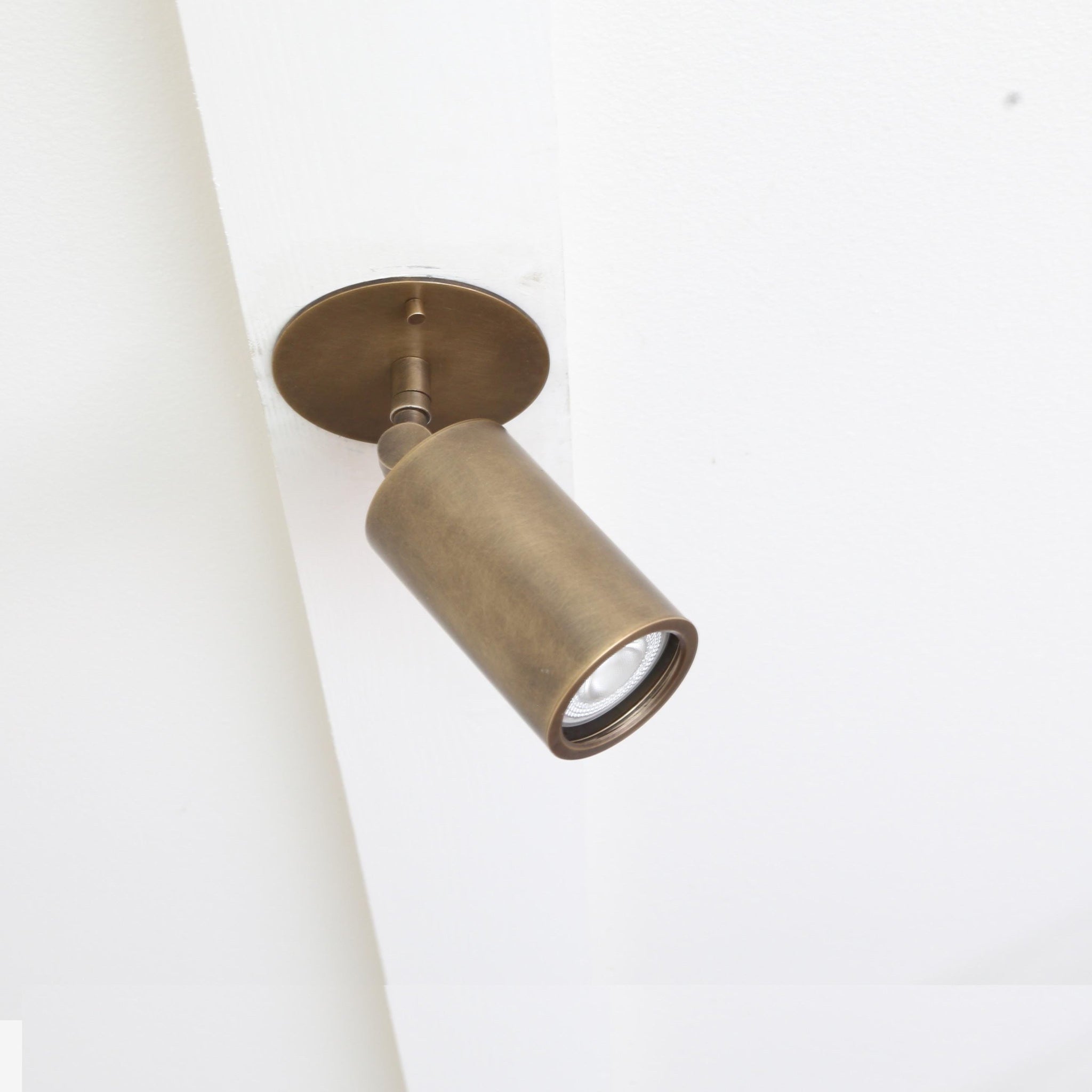 Adjustable Brass Cylinder Spotlight with Flush Ceiling Plate