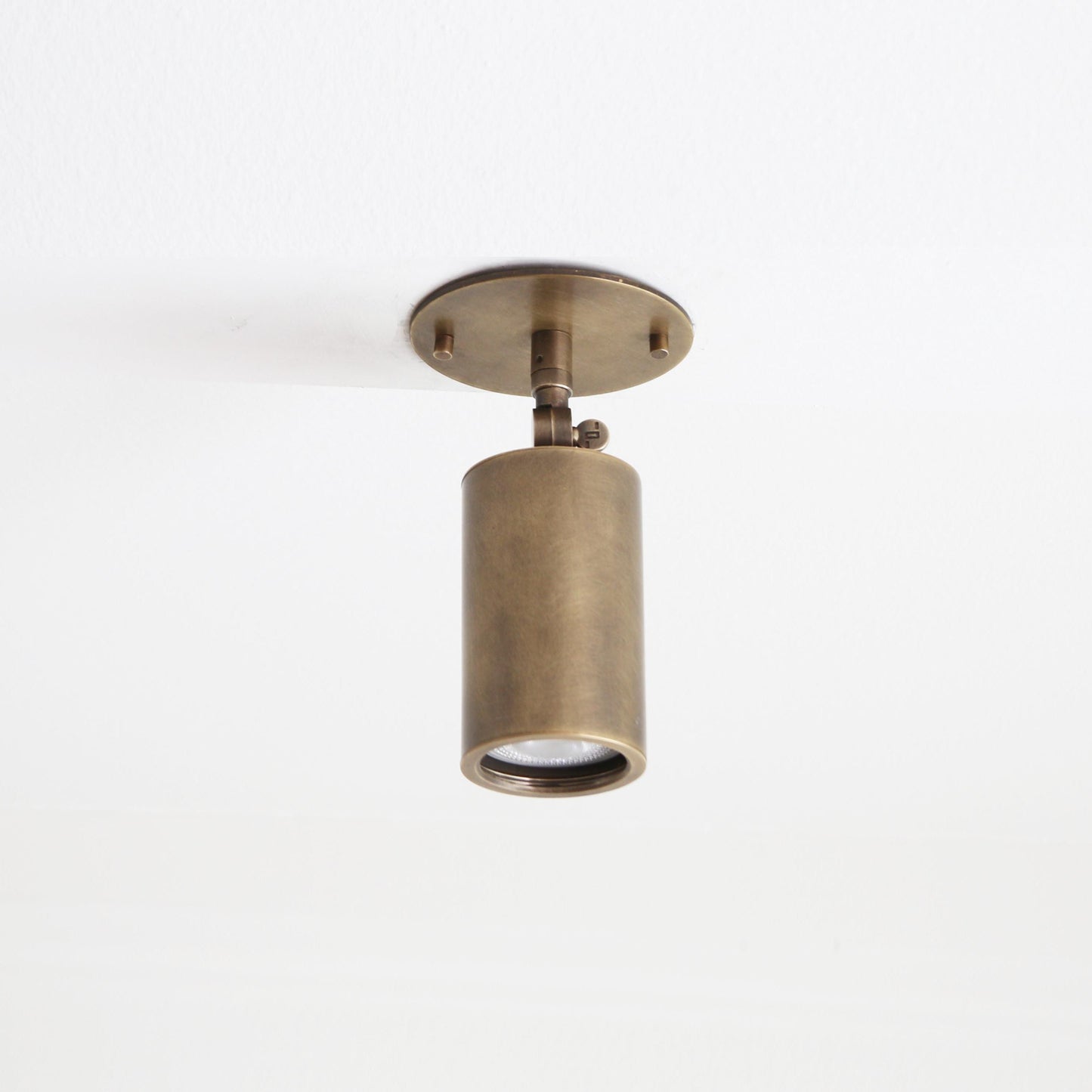 Adjustable Brass Cylinder Spotlight with Flush Ceiling Plate
