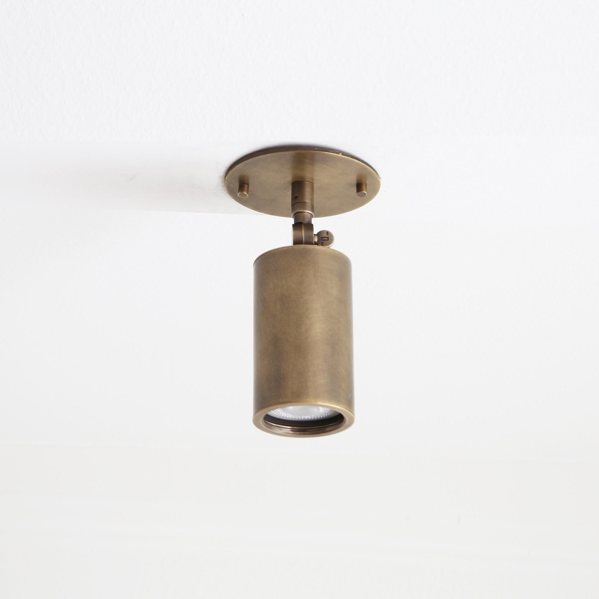 Adjustable Brass Cylinder Spotlight with Flush Ceiling Plate
