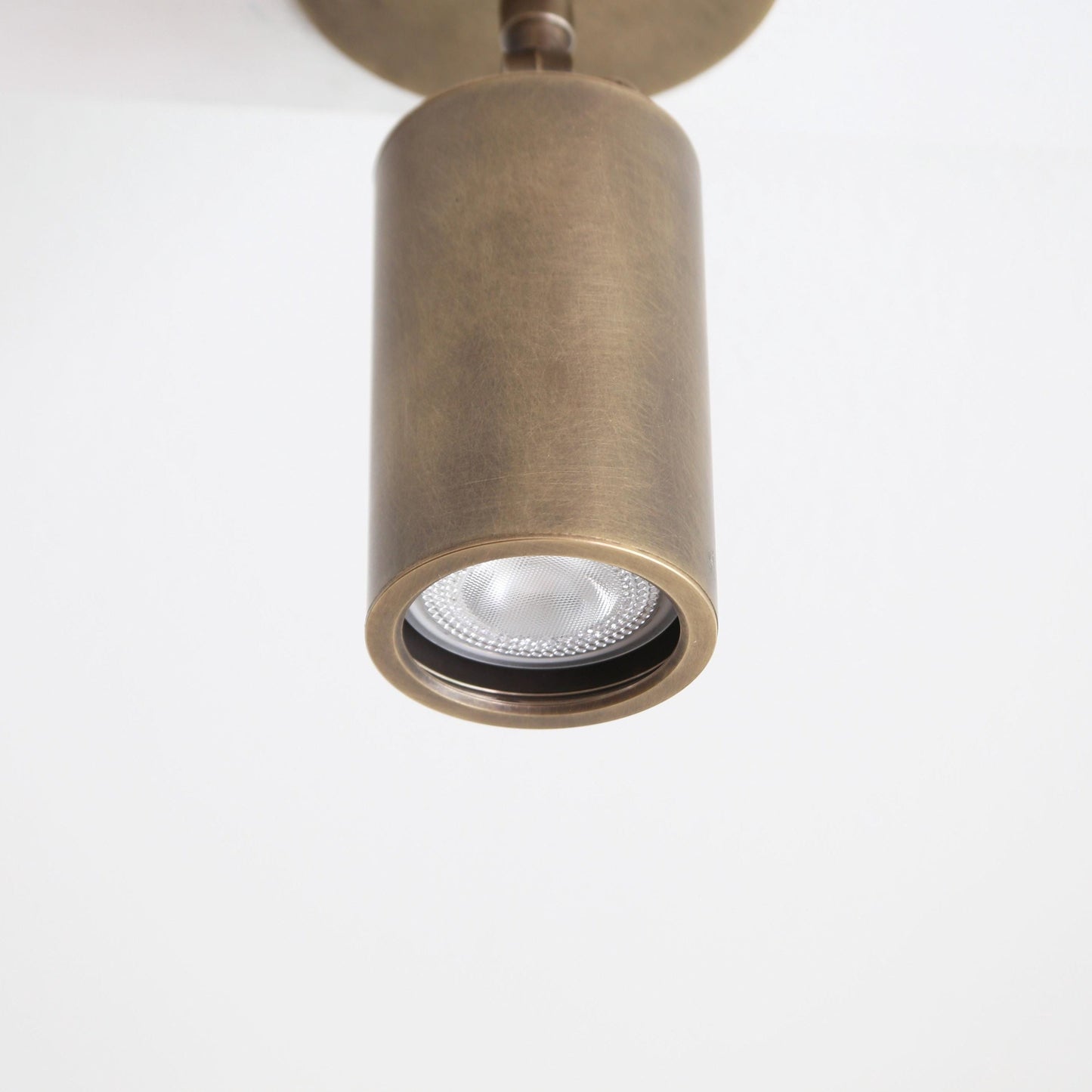 Adjustable Brass Cylinder Spotlight with Flush Ceiling Plate