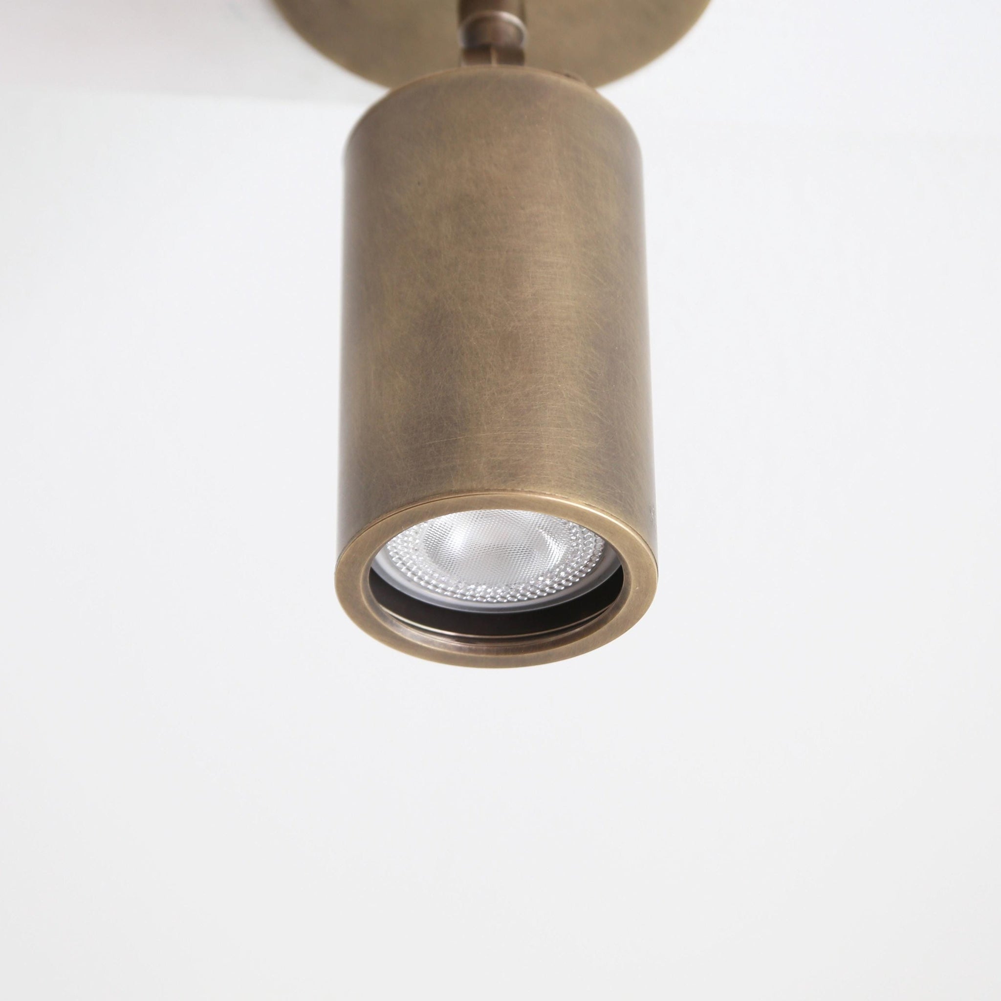 Adjustable Brass Cylinder Spotlight with Flush Ceiling Plate