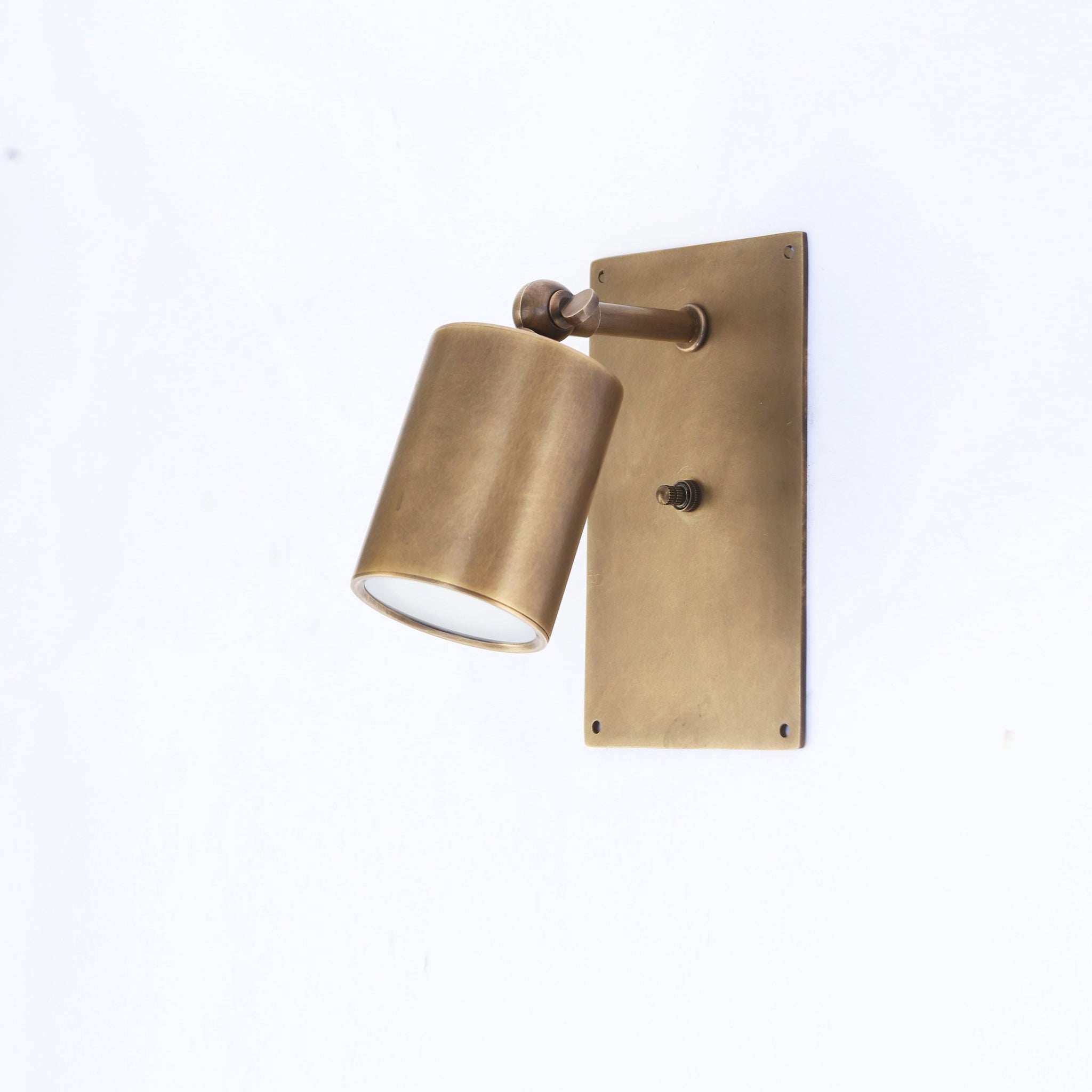 Adjustable Brass Wall Spotlight with Rectangular Backplate
