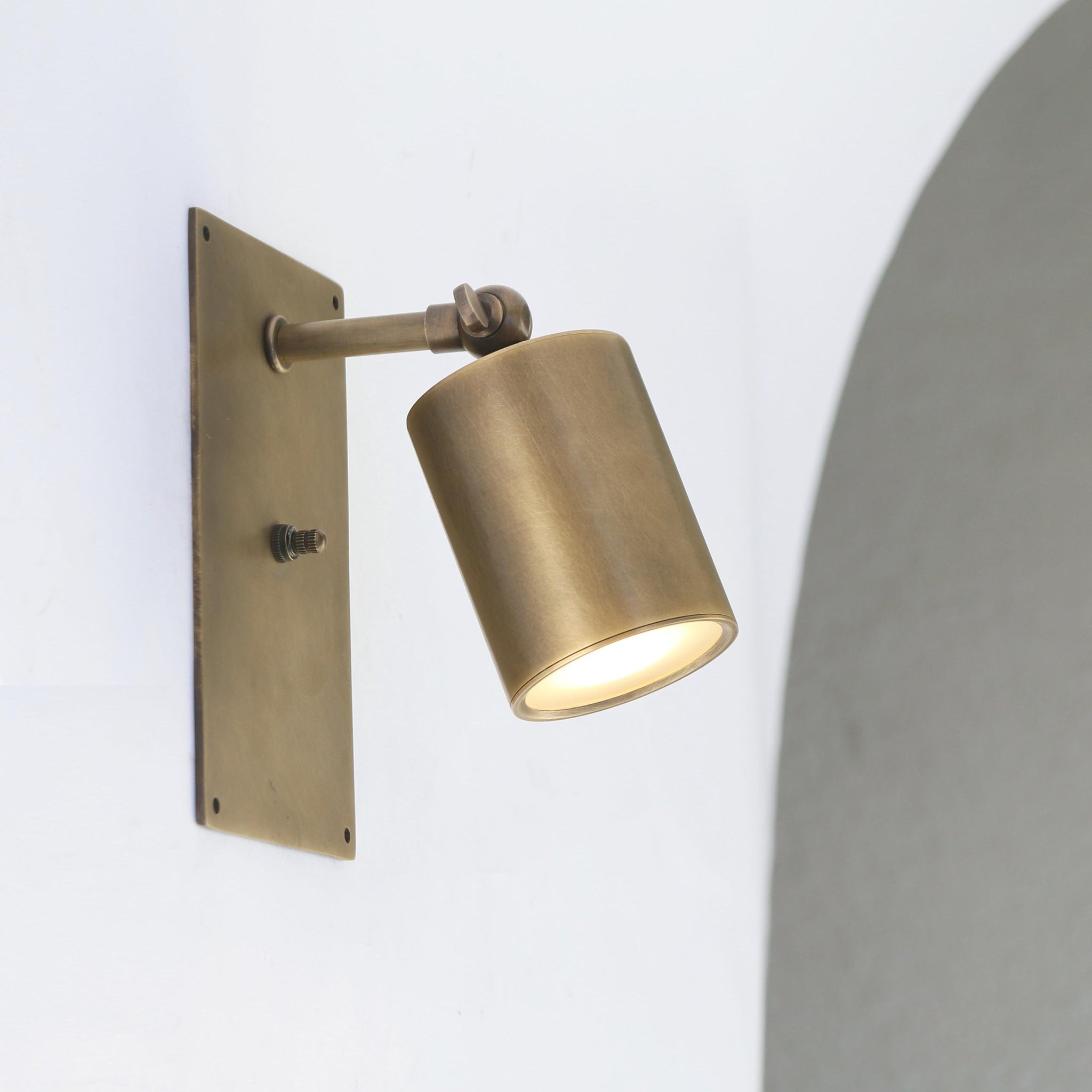 Adjustable Brass Wall Spotlight with Rectangular Backplate