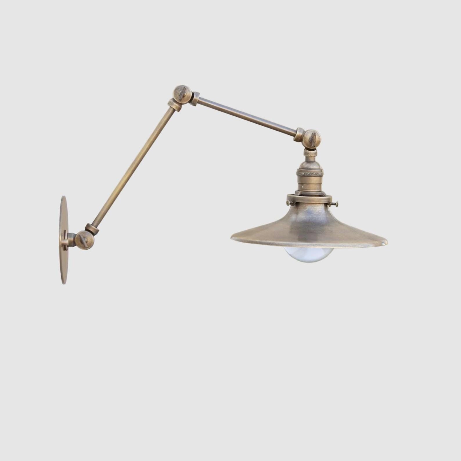 Adjustable Swing-Arm Brass Wall Sconce with Coolie Shade