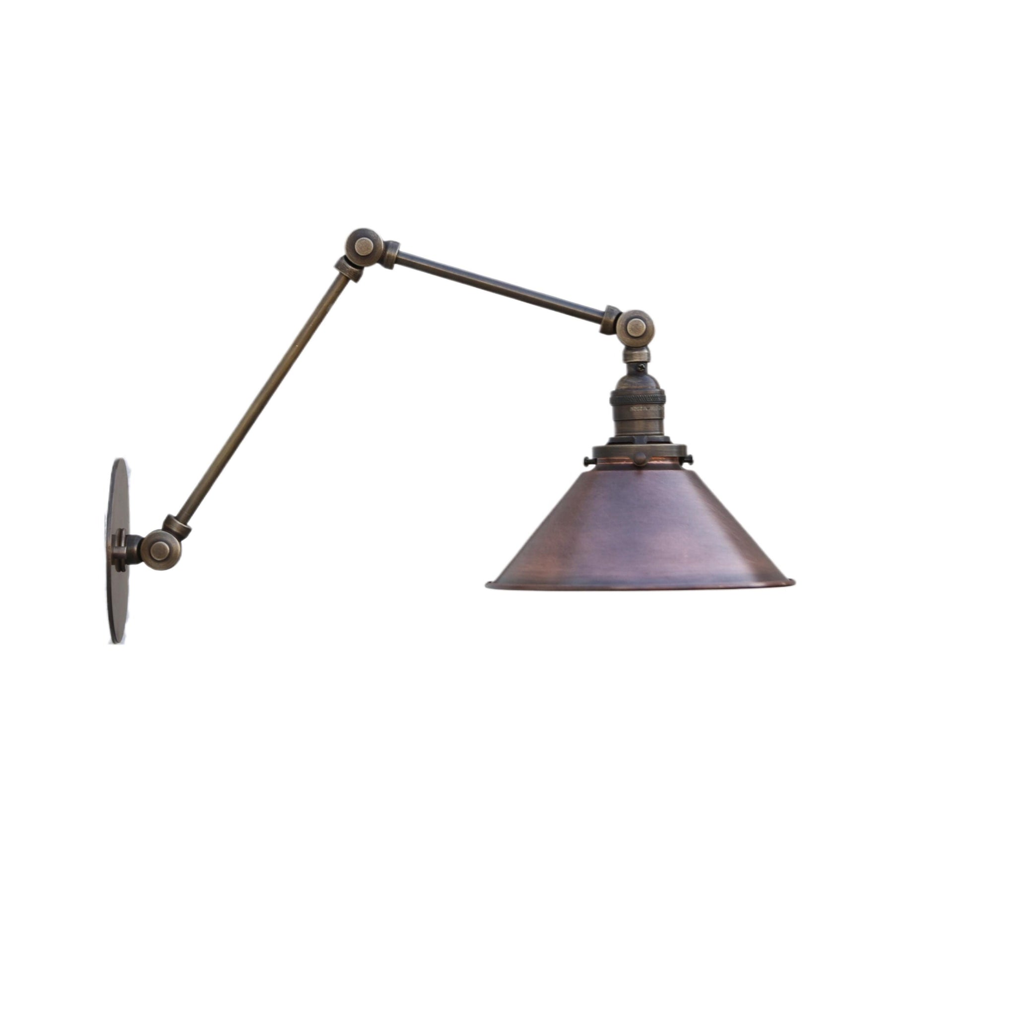 Adjustable Swing-Arm Wall Sconce with Aged Copper Cone Shade
