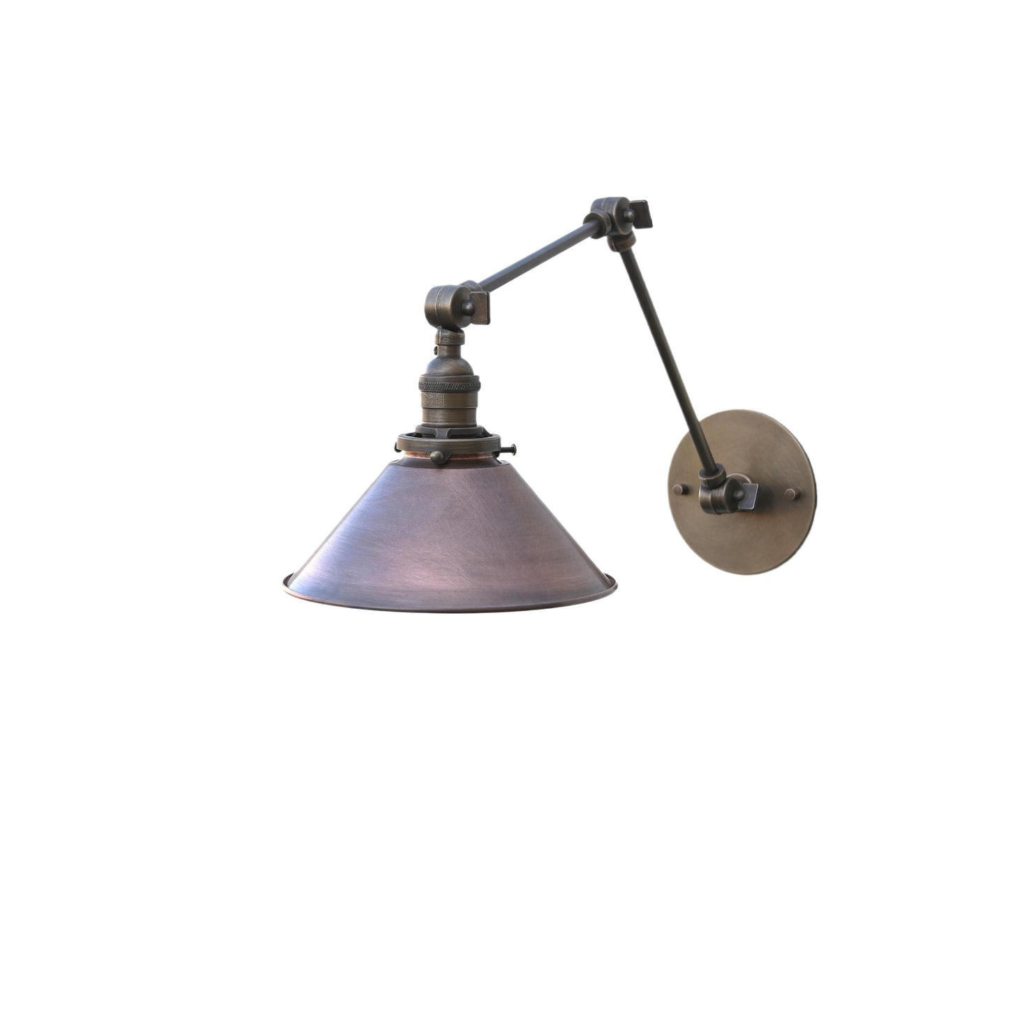 Adjustable Swing-Arm Wall Sconce with Aged Copper Cone Shade