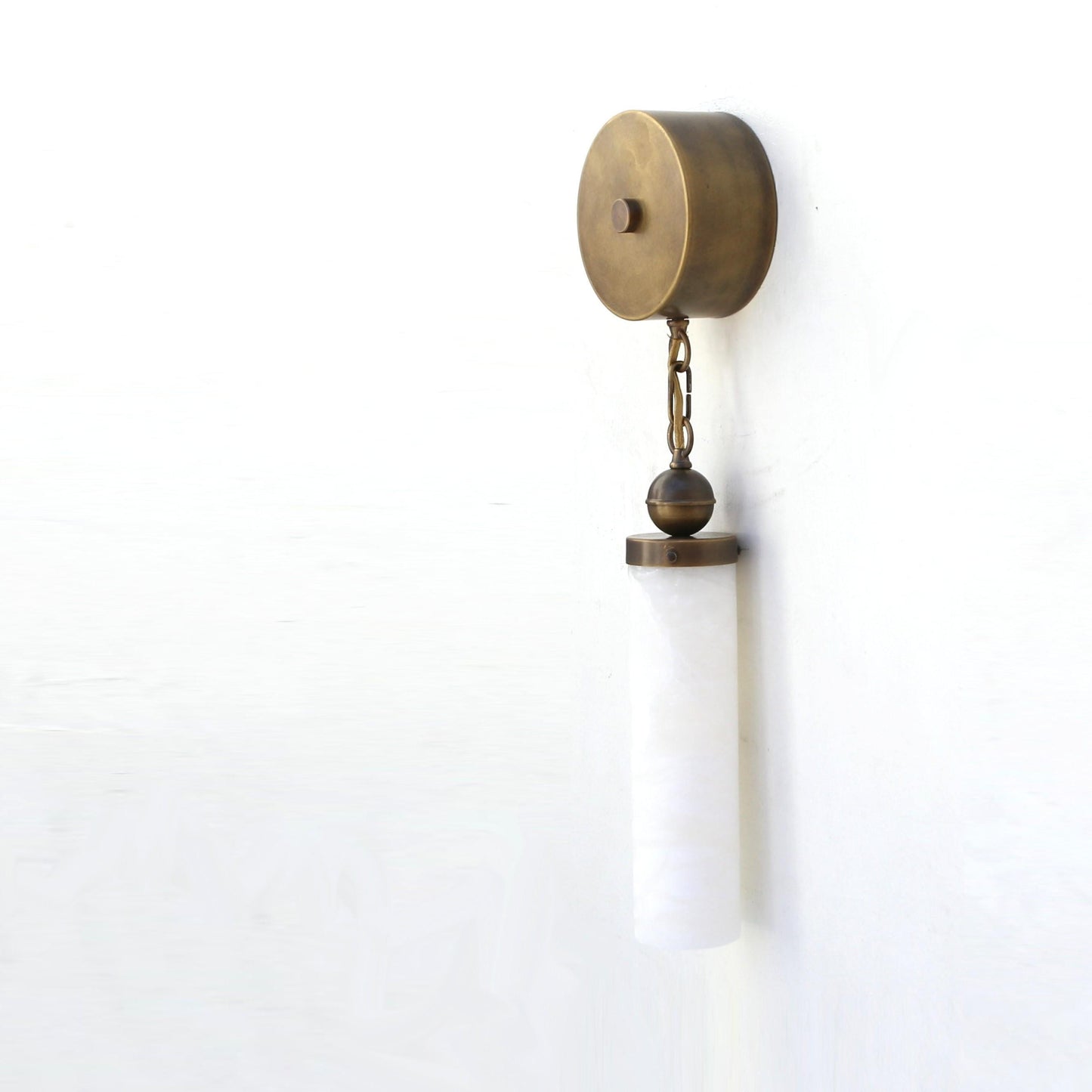 Alabaster Column Wall Sconce with Brass Disc Backplate
