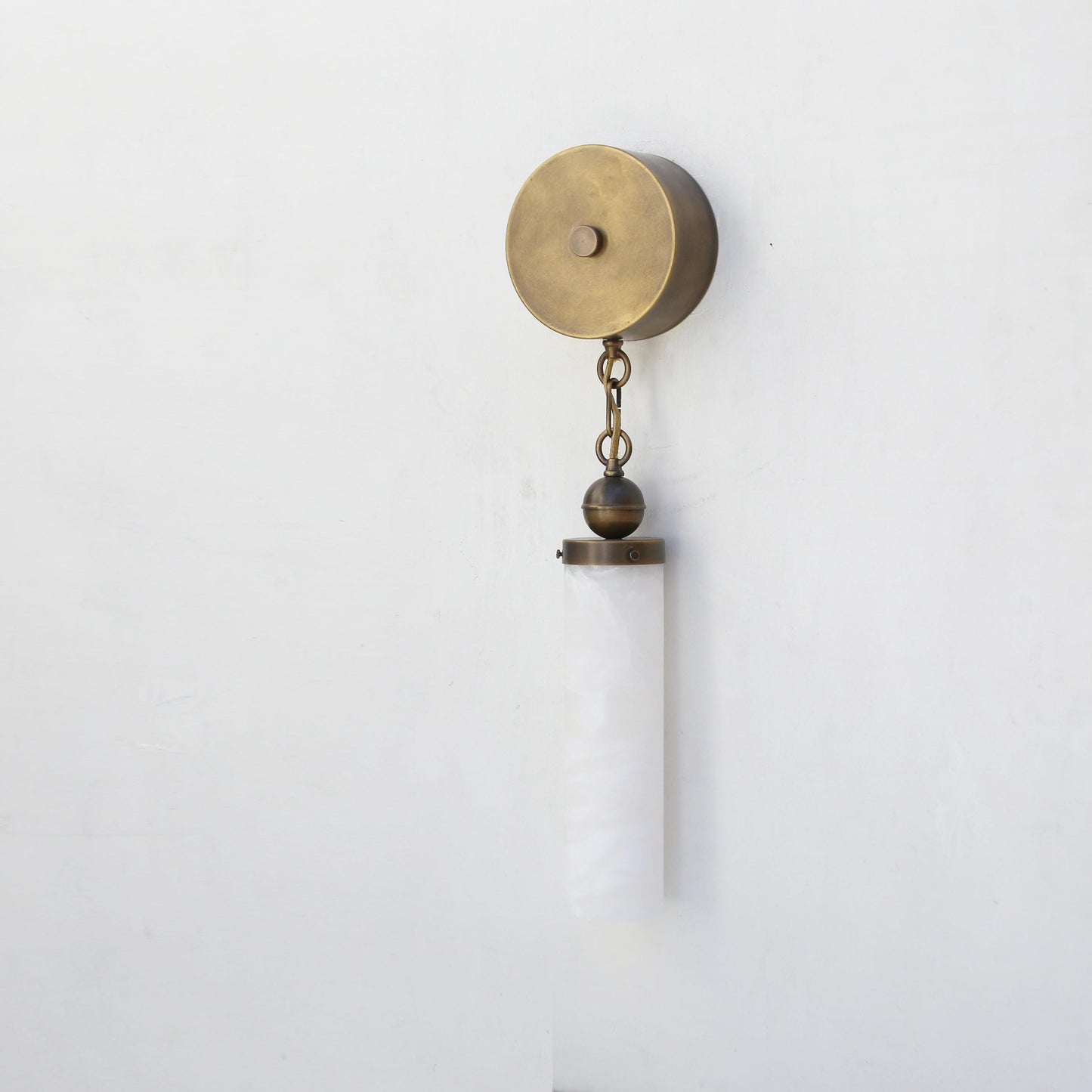 Alabaster Column Wall Sconce with Brass Disc Backplate
