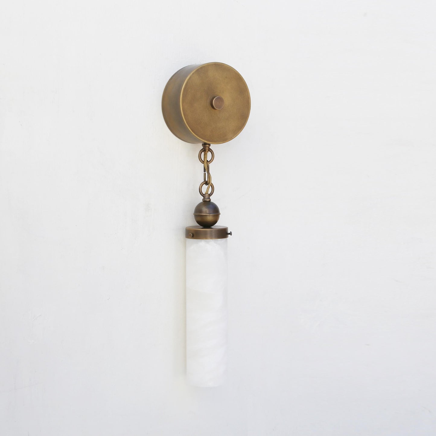 Alabaster Column Wall Sconce with Brass Disc Backplate