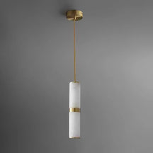 Alabaster Cylinder Pendant Light with Brass Accent – LED Mini Pendant