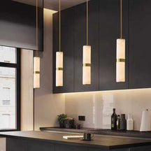 Alabaster Cylinder Pendant Light with Brass Accent – LED Mini Pendant - View 2