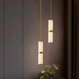 Alabaster Cylinder Pendant Light with Brass Accent – LED Mini Pendant - View 3