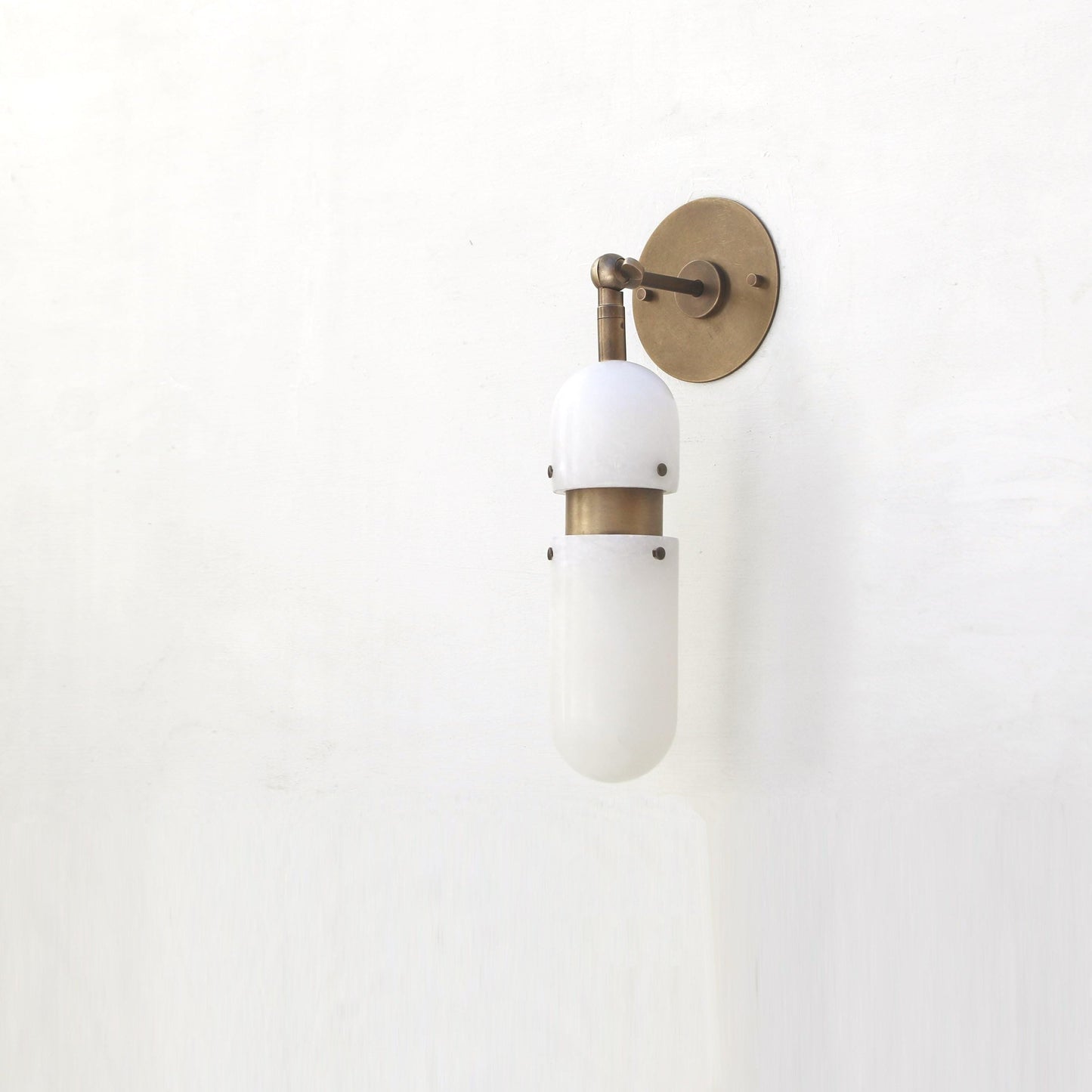 Alabaster Cylinder Wall Sconce with Brass Arm