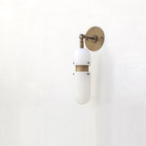 Alabaster Cylinder Wall Sconce with Brass Arm