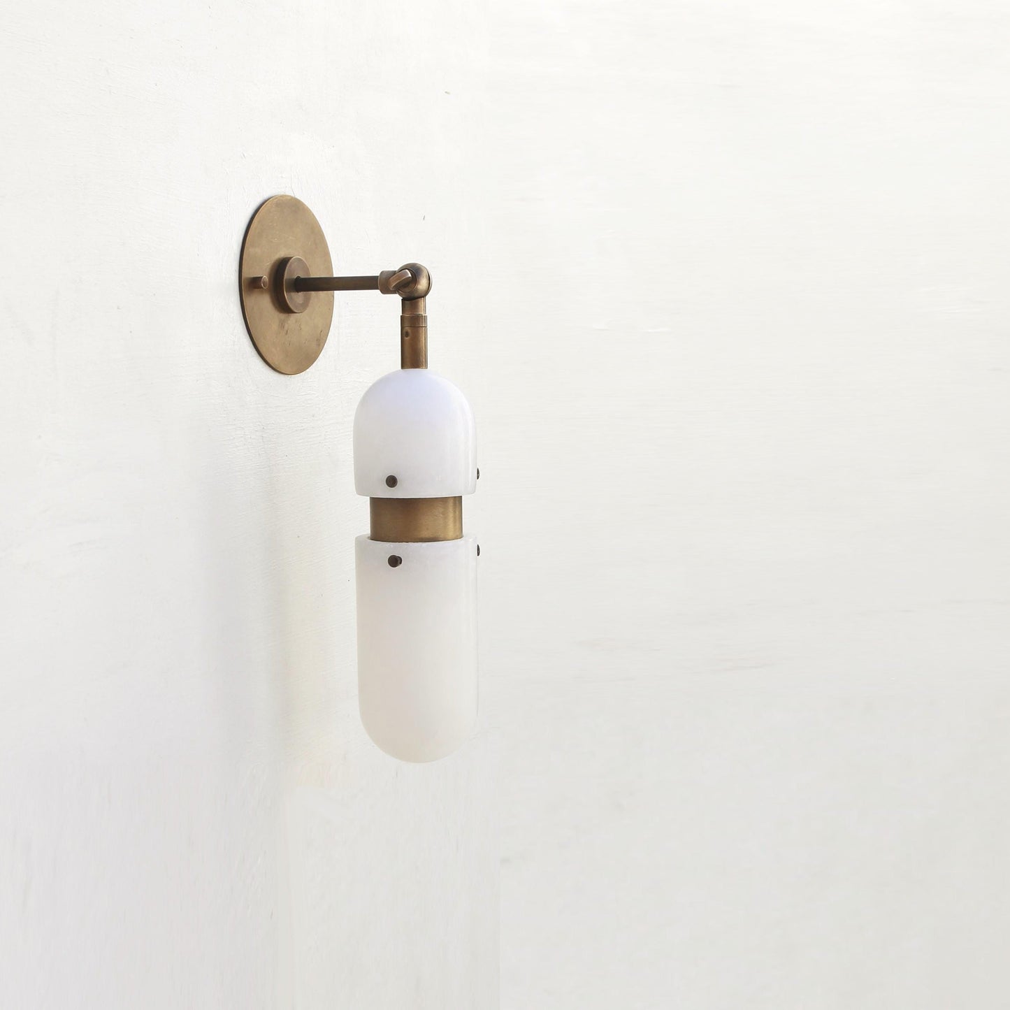 Alabaster Cylinder Wall Sconce with Brass Arm