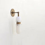 Alabaster Cylinder Wall Sconce with Brass Arm