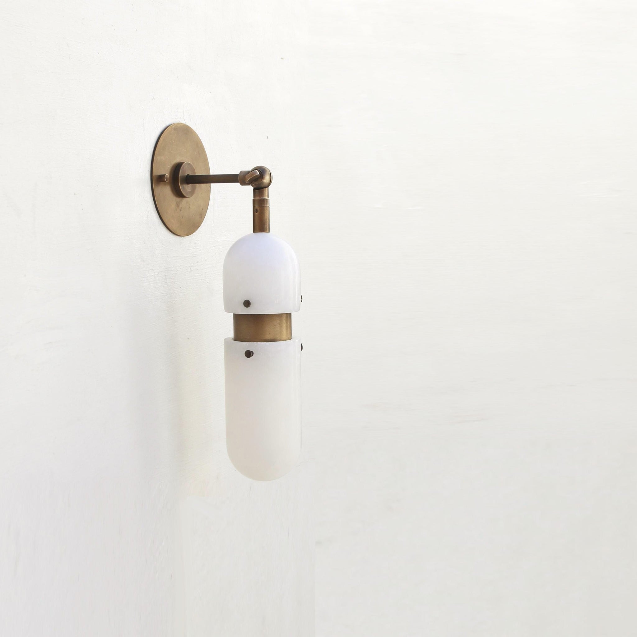 Alabaster Cylinder Wall Sconce with Brass Arm