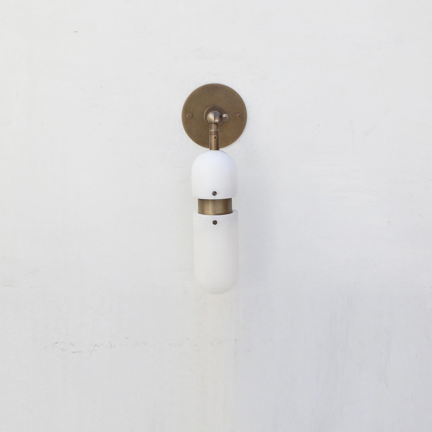 Alabaster Cylinder Wall Sconce with Brass Arm