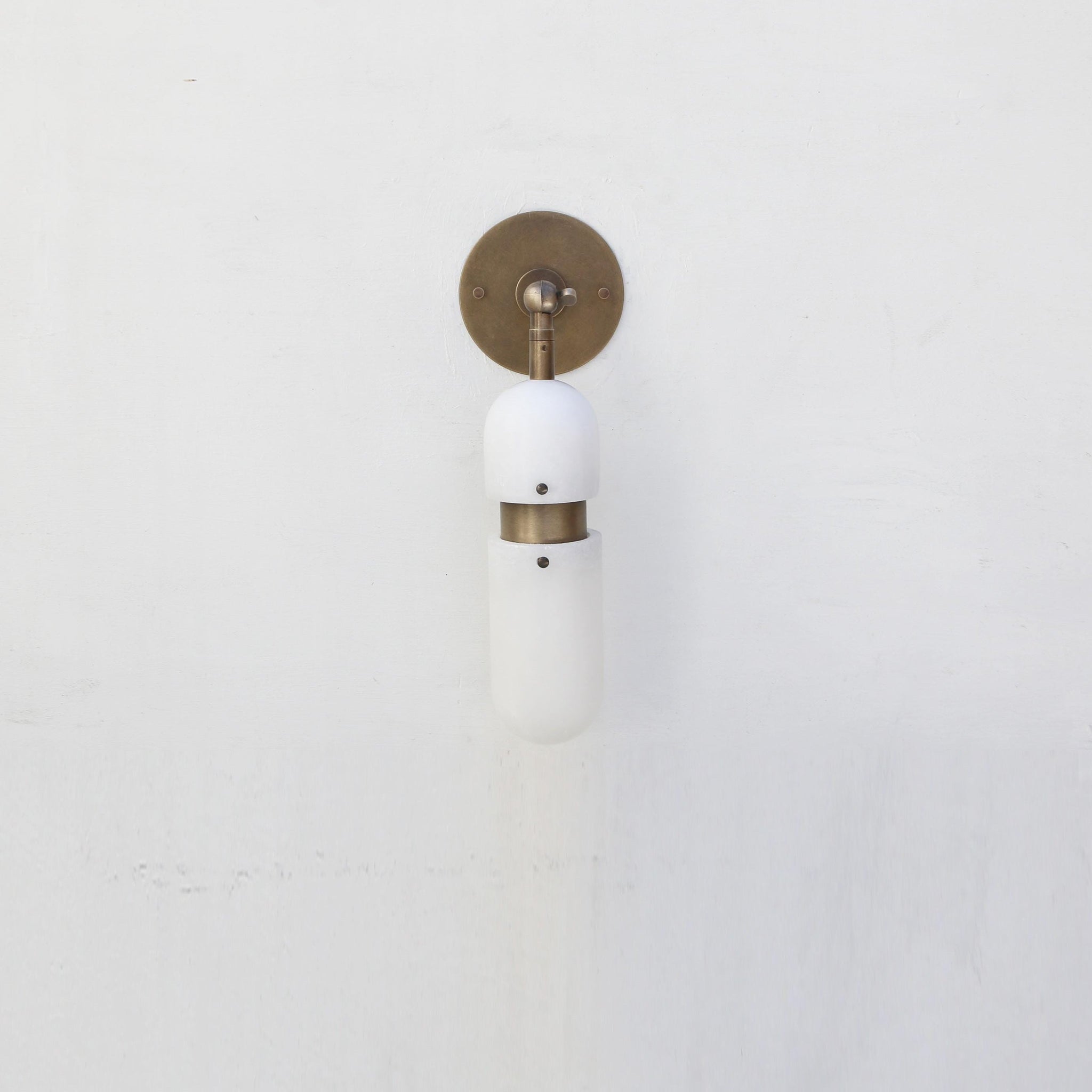 Alabaster Cylinder Wall Sconce with Brass Arm