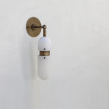 Alabaster Cylinder Wall Sconce with Brass Arm