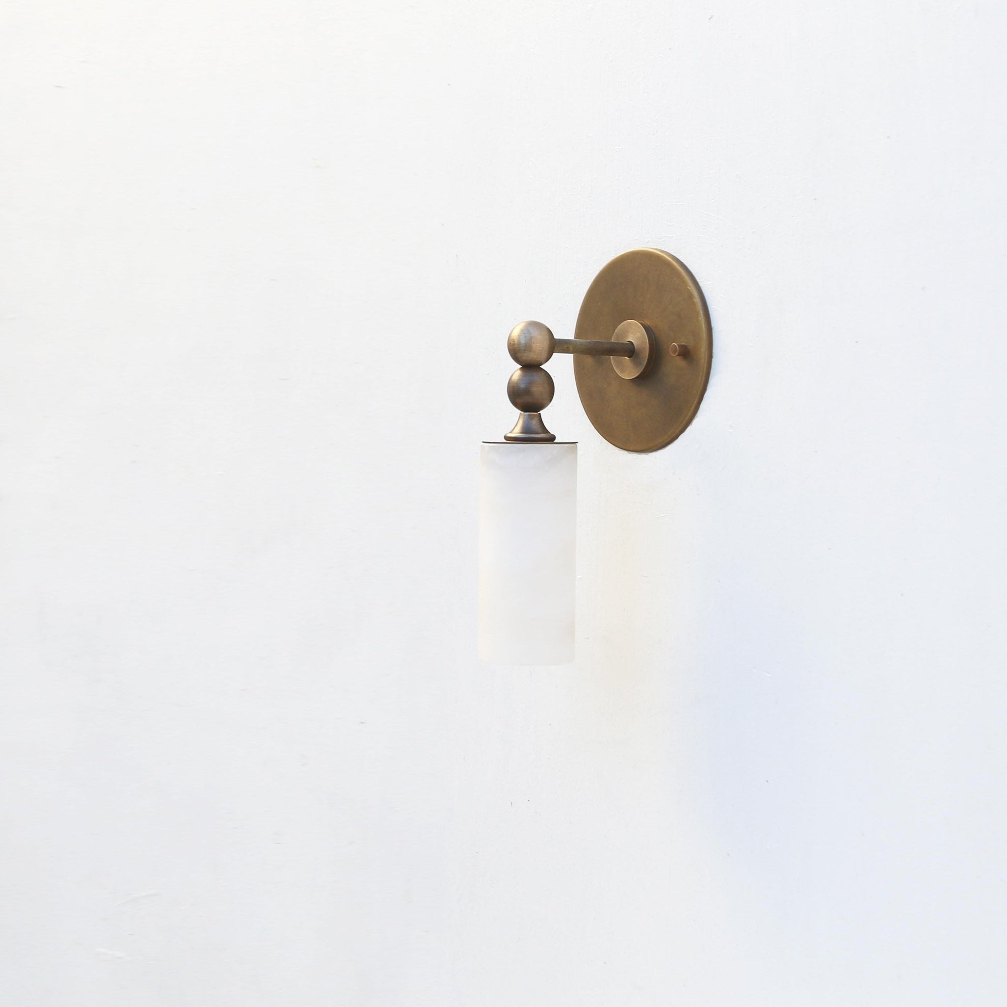 Alabaster Cylinder Wall Sconce with Brass Ball Detail