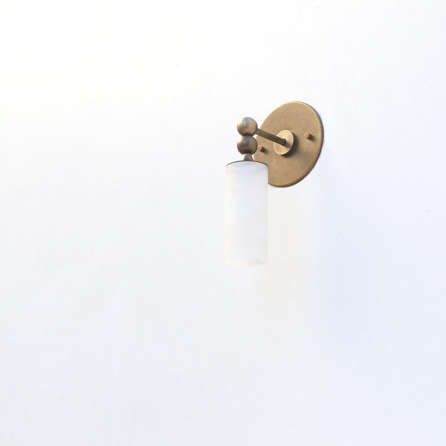 Alabaster Cylinder Wall Sconce with Brass Ball Detail