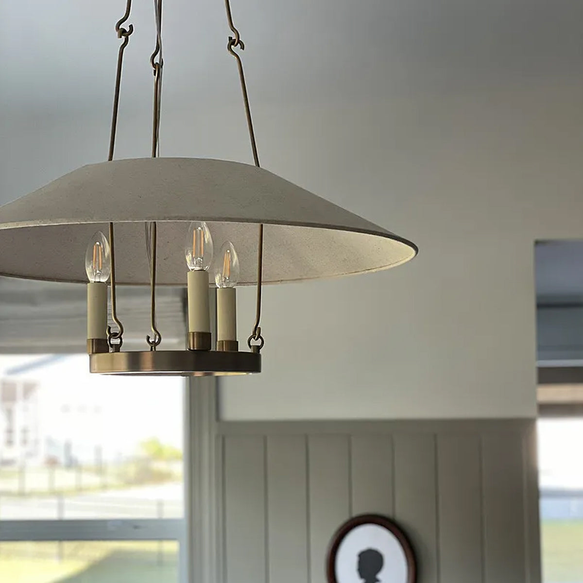 Archive Pendant — Vintage Enamel Hanging Light with Warm Broad Downlight