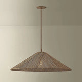 Woven Disc Pendant Light natural handwoven flat disc hanging light with warm dappled glow above dining table in bohemian interior