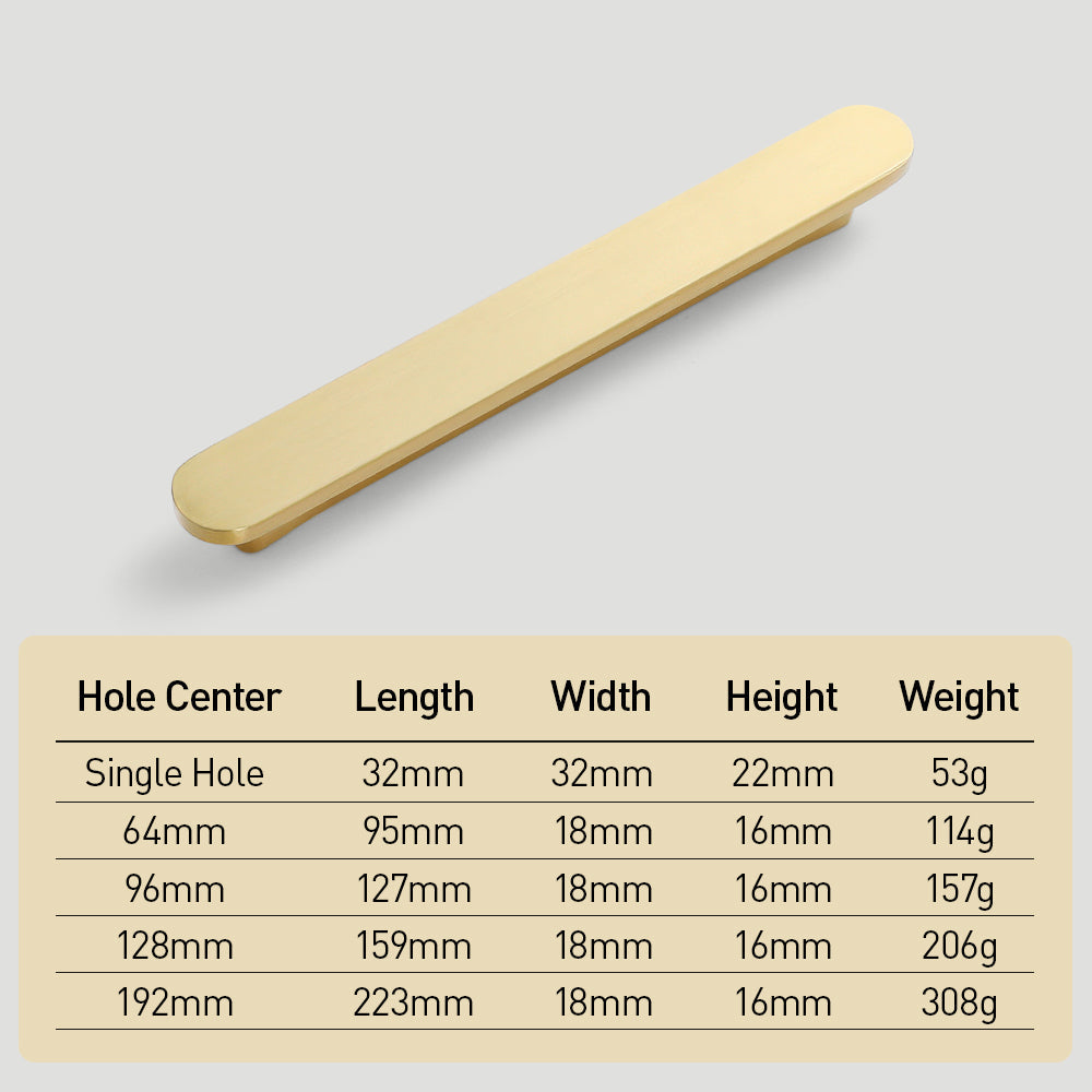 Rounded Edges Solid Brass Kitchen Cabinet Handles