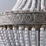 Boho White Beads Round Wood Chandelier