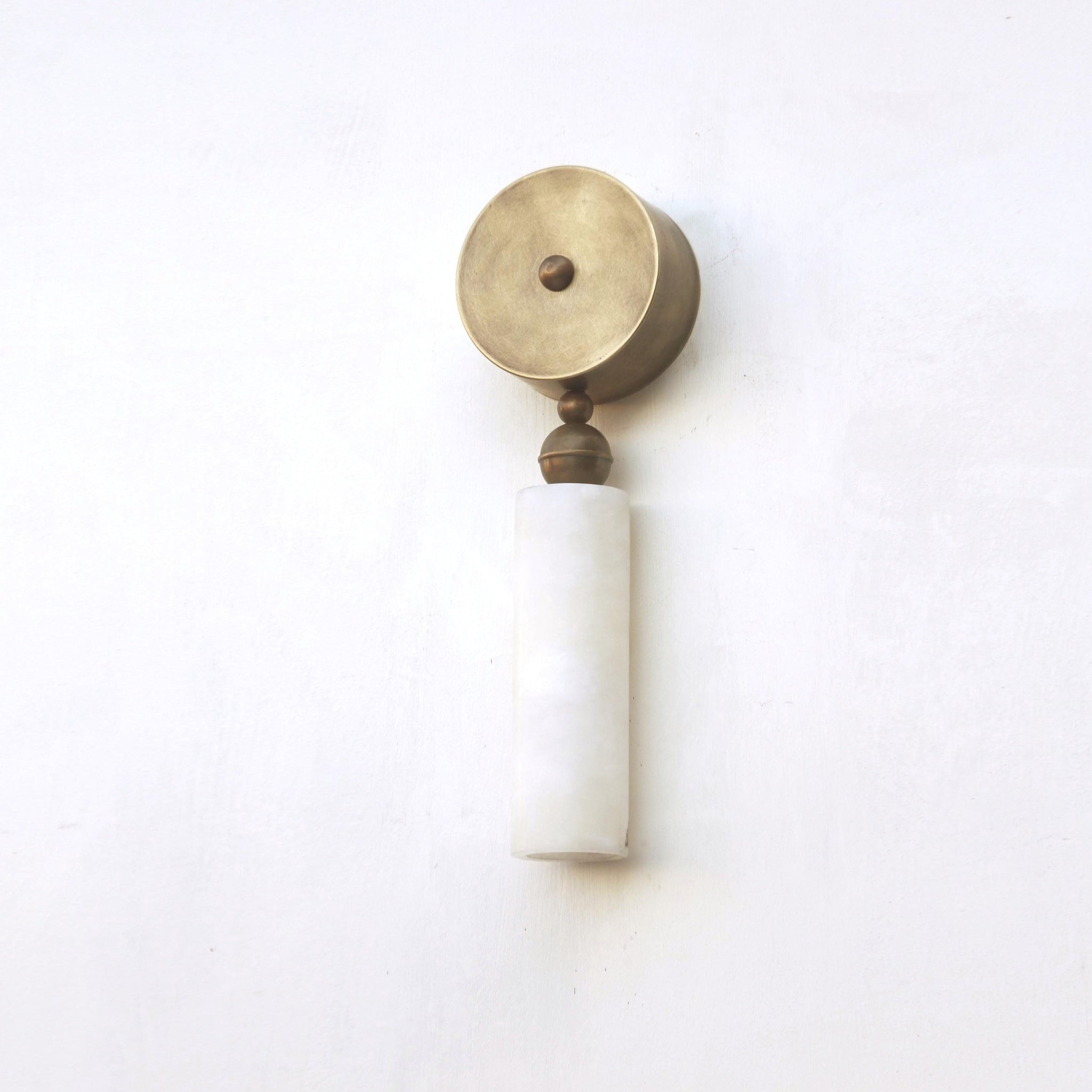 Brass and Alabaster Wall Sconce with Cylinder Shade