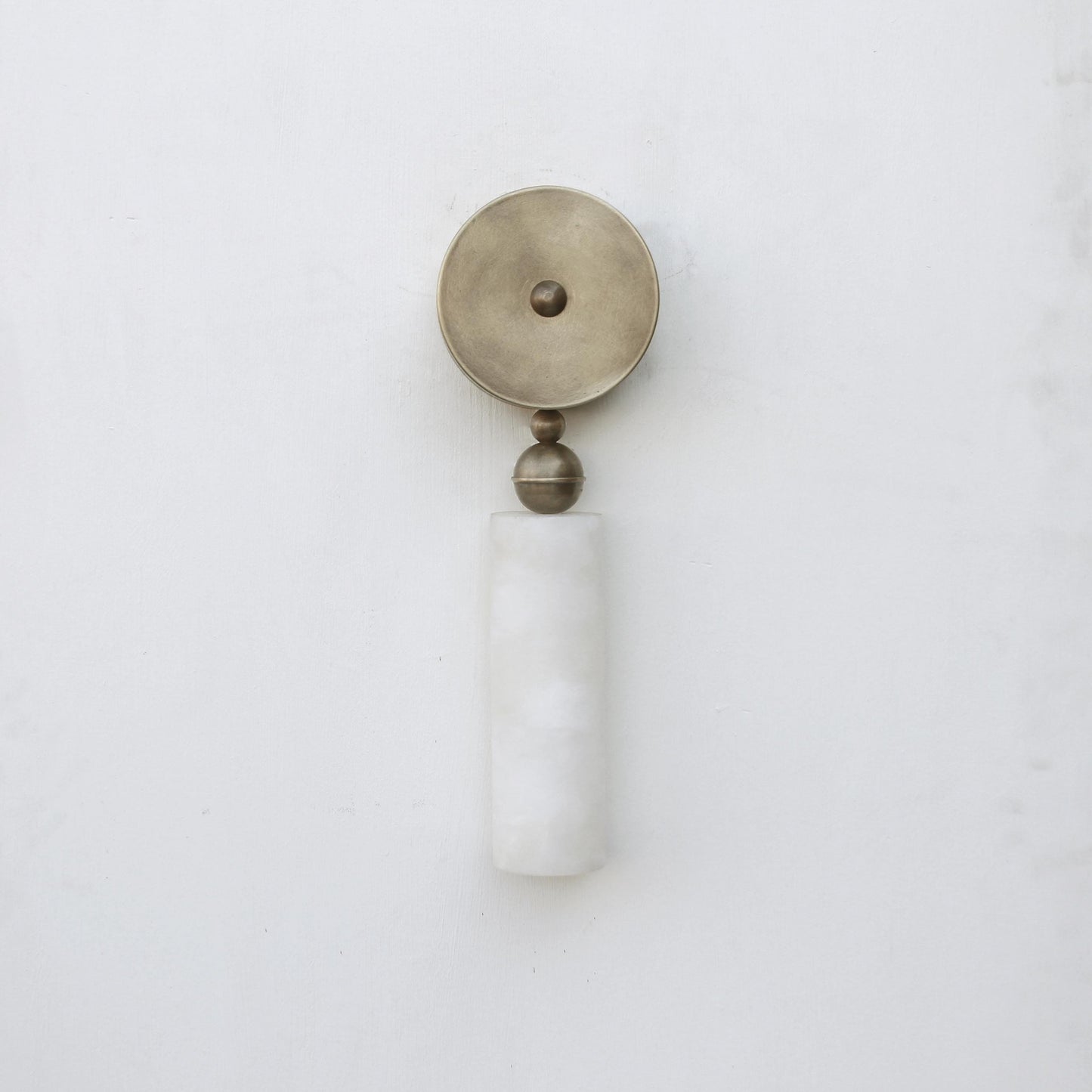 Brass and Alabaster Wall Sconce with Cylinder Shade