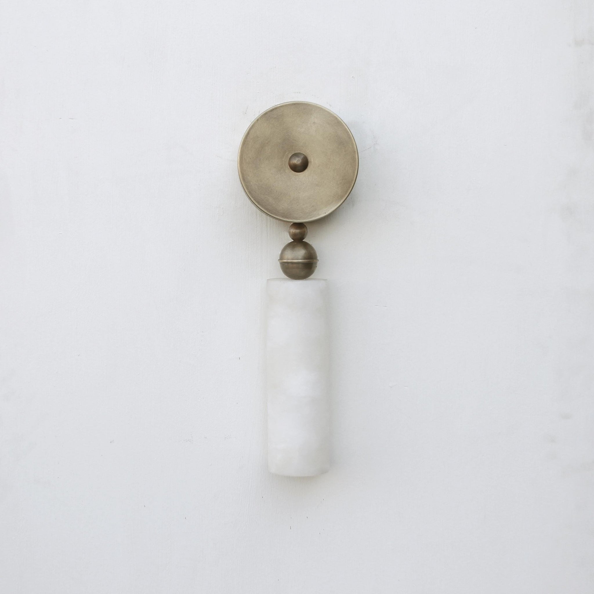 Brass and Alabaster Wall Sconce with Cylinder Shade