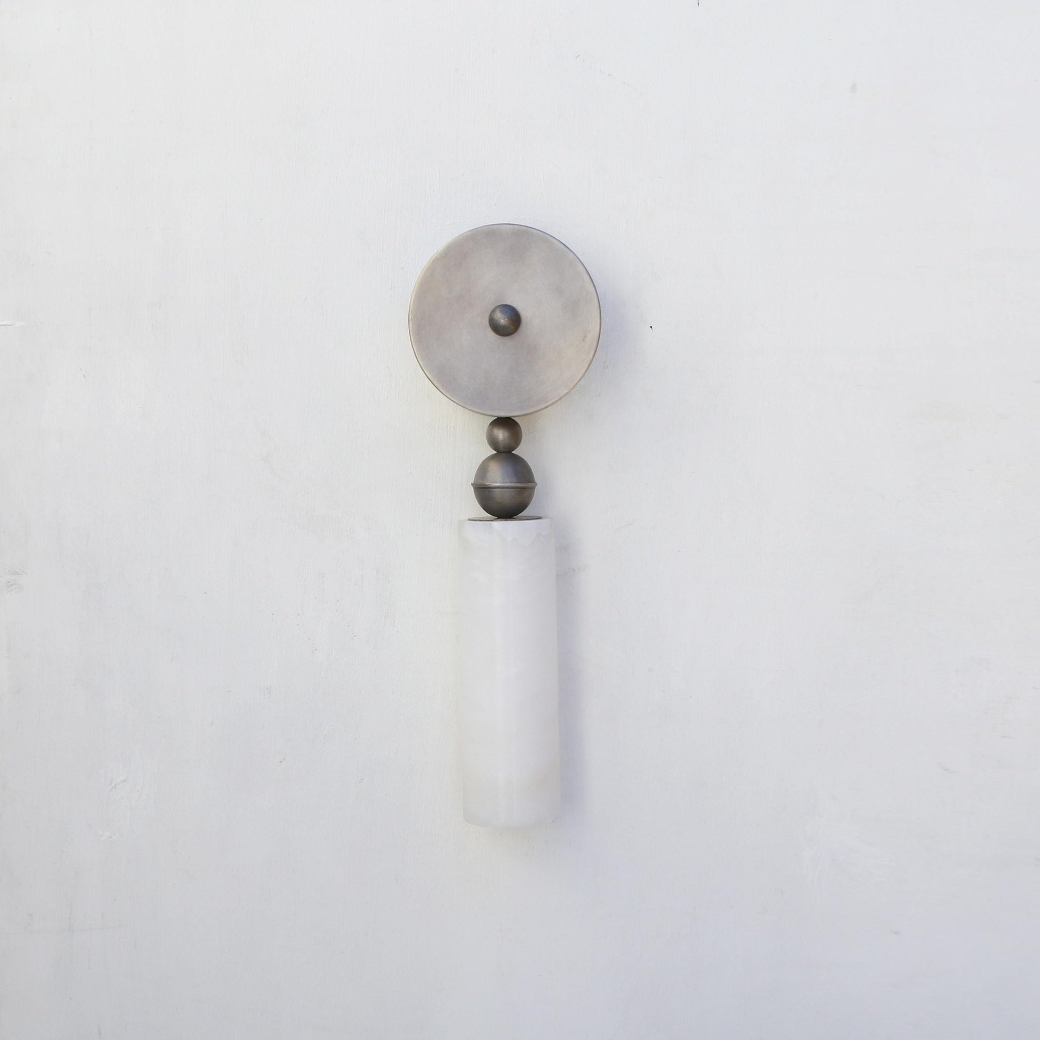 Brass and Alabaster Wall Sconce with Cylinder Shade