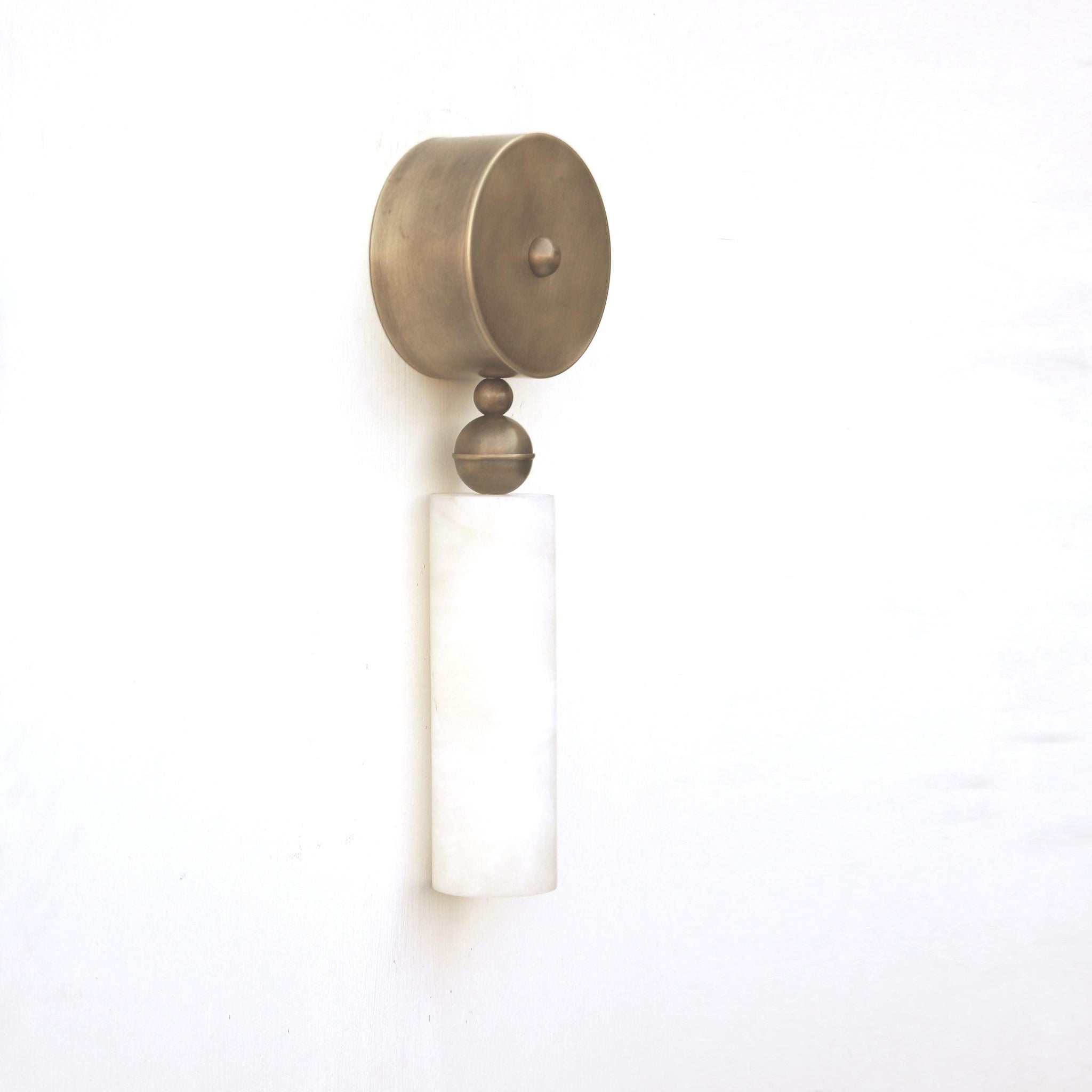 Brass and Alabaster Wall Sconce with Cylinder Shade