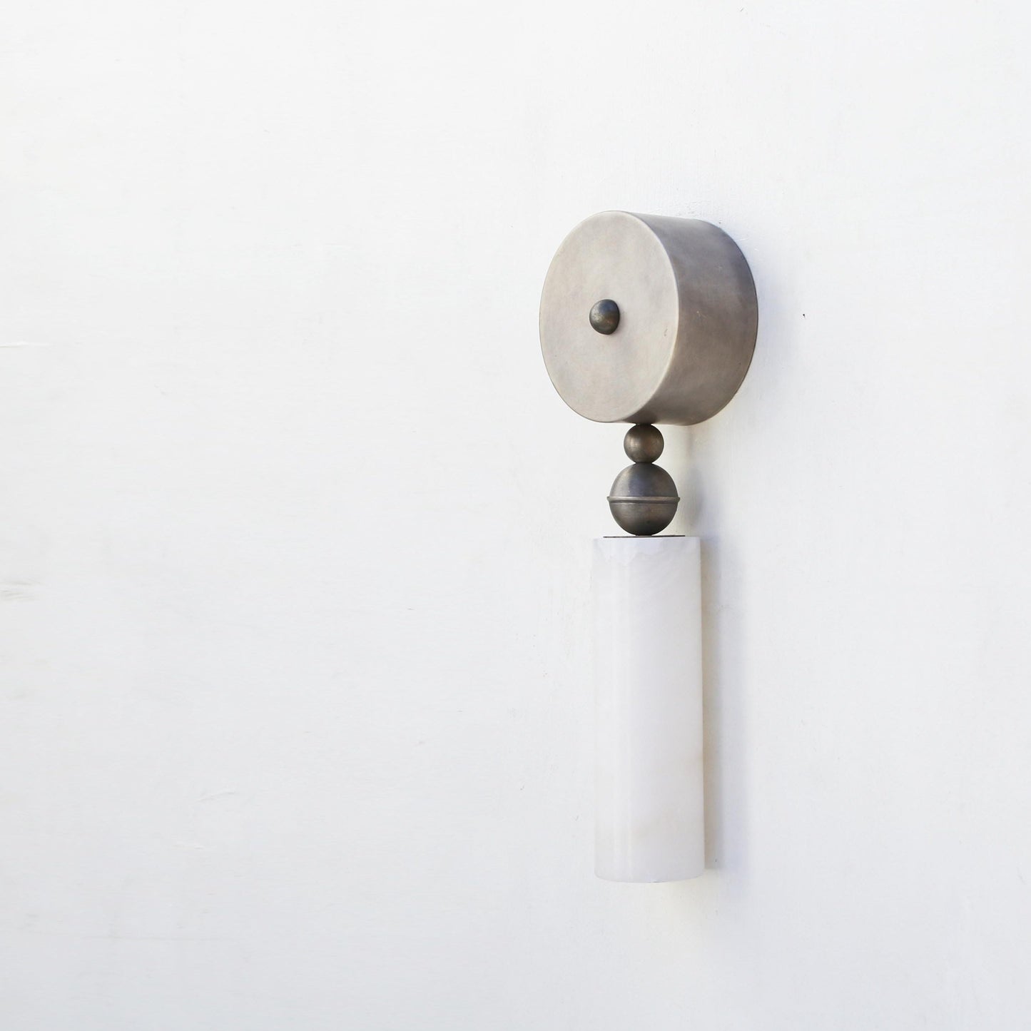 Brass and Alabaster Wall Sconce with Cylinder Shade