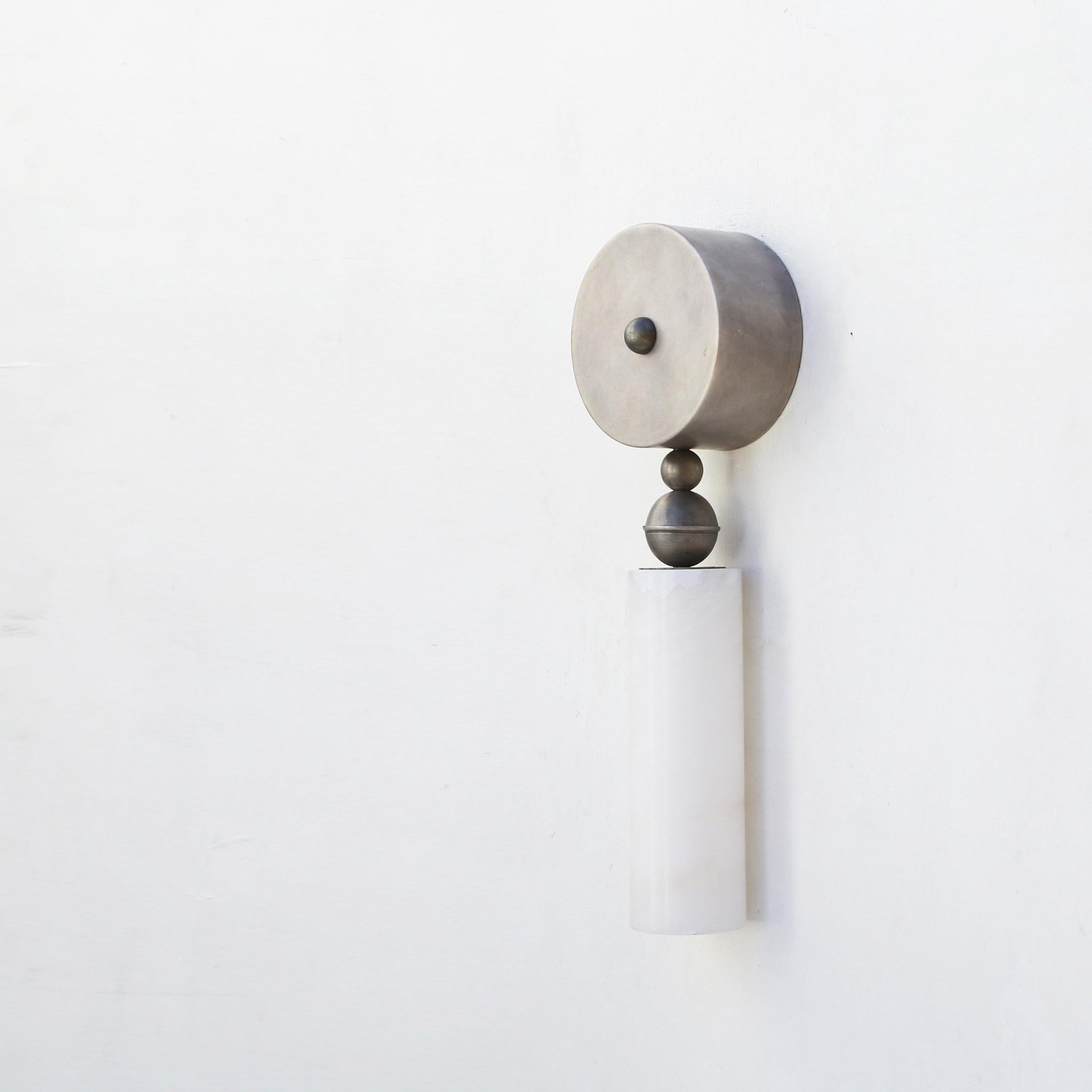 Brass and Alabaster Wall Sconce with Cylinder Shade