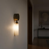 Brass and Alabaster Wall Sconce with Cylinder Shade