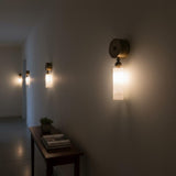 Brass and Alabaster Wall Sconce with Cylinder Shade
