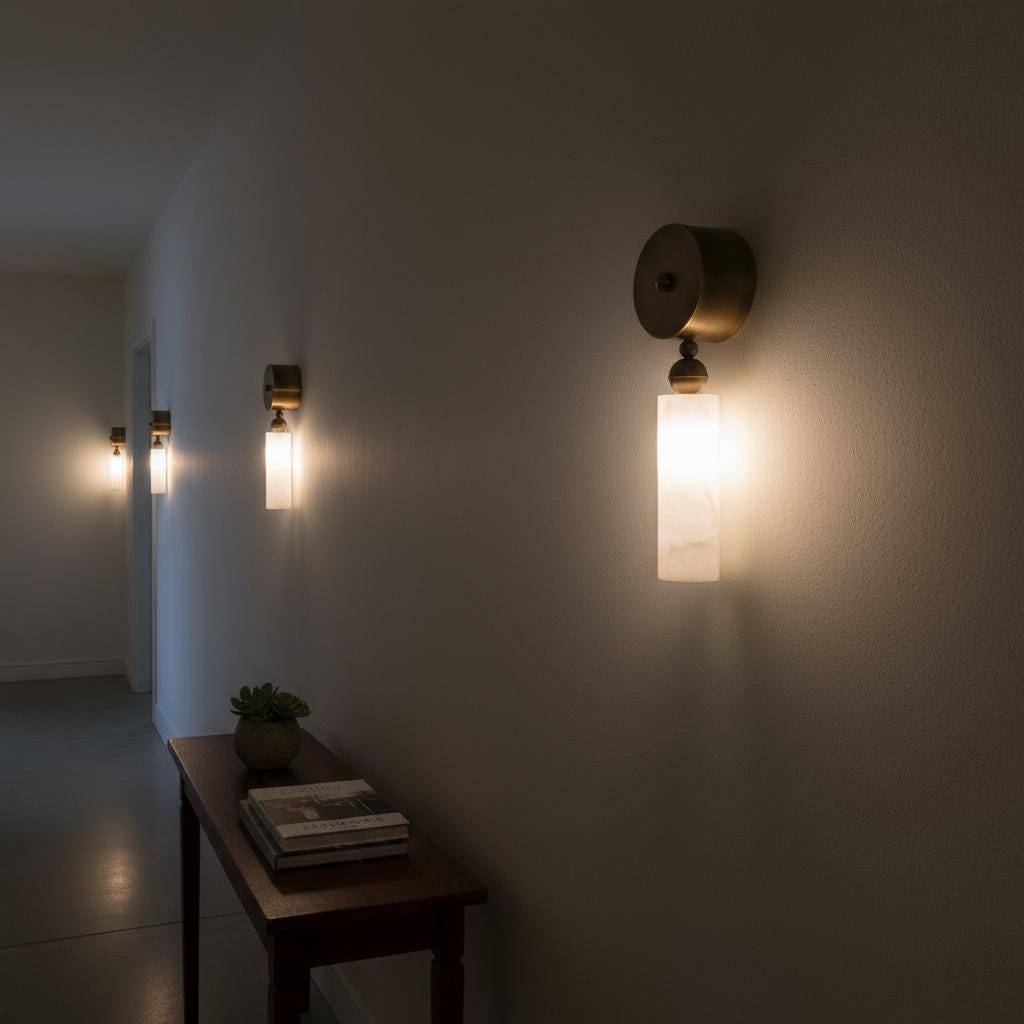 Brass and Alabaster Wall Sconce with Cylinder Shade