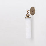 Brass and Alabaster Wall Sconce with Tall Cylinder Shade