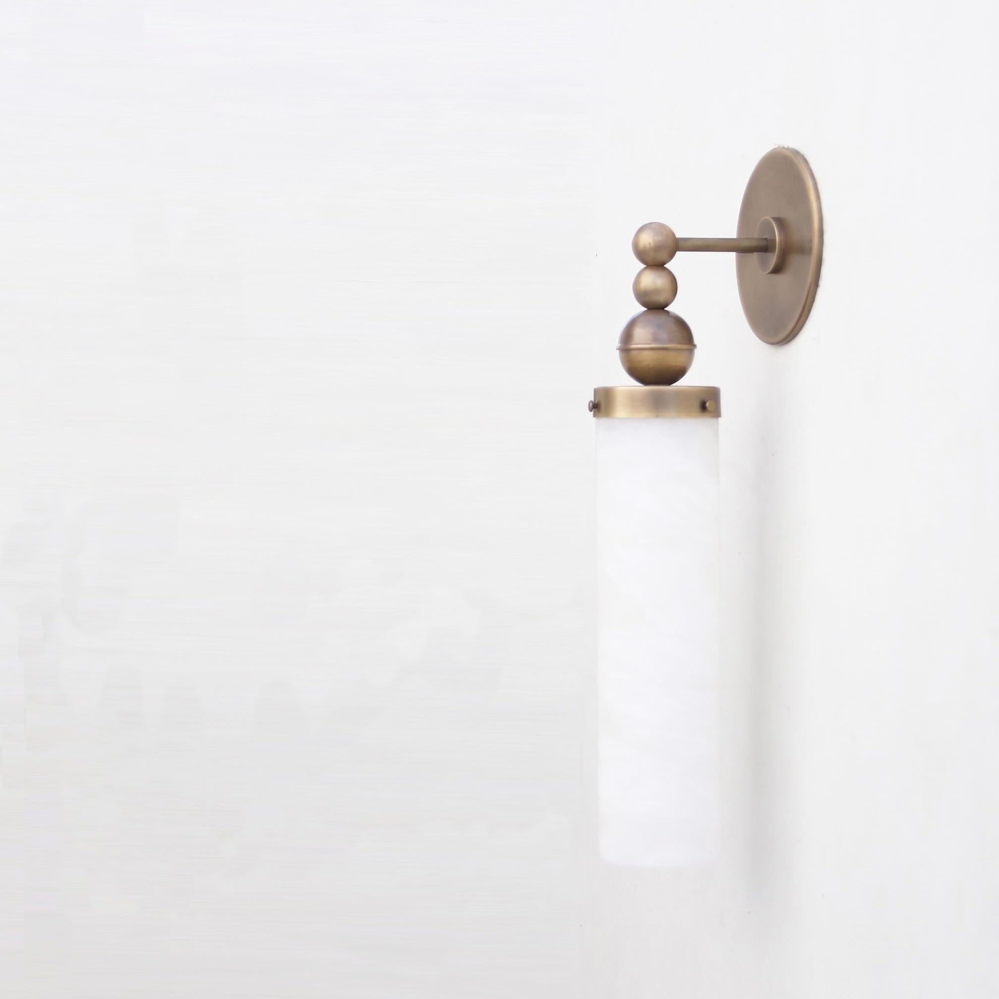 Brass and Alabaster Wall Sconce with Tall Cylinder Shade