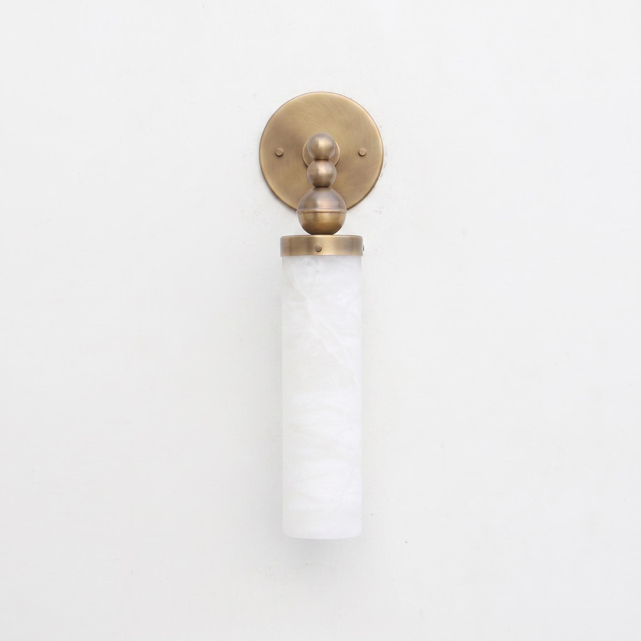 Brass and Alabaster Wall Sconce with Tall Cylinder Shade