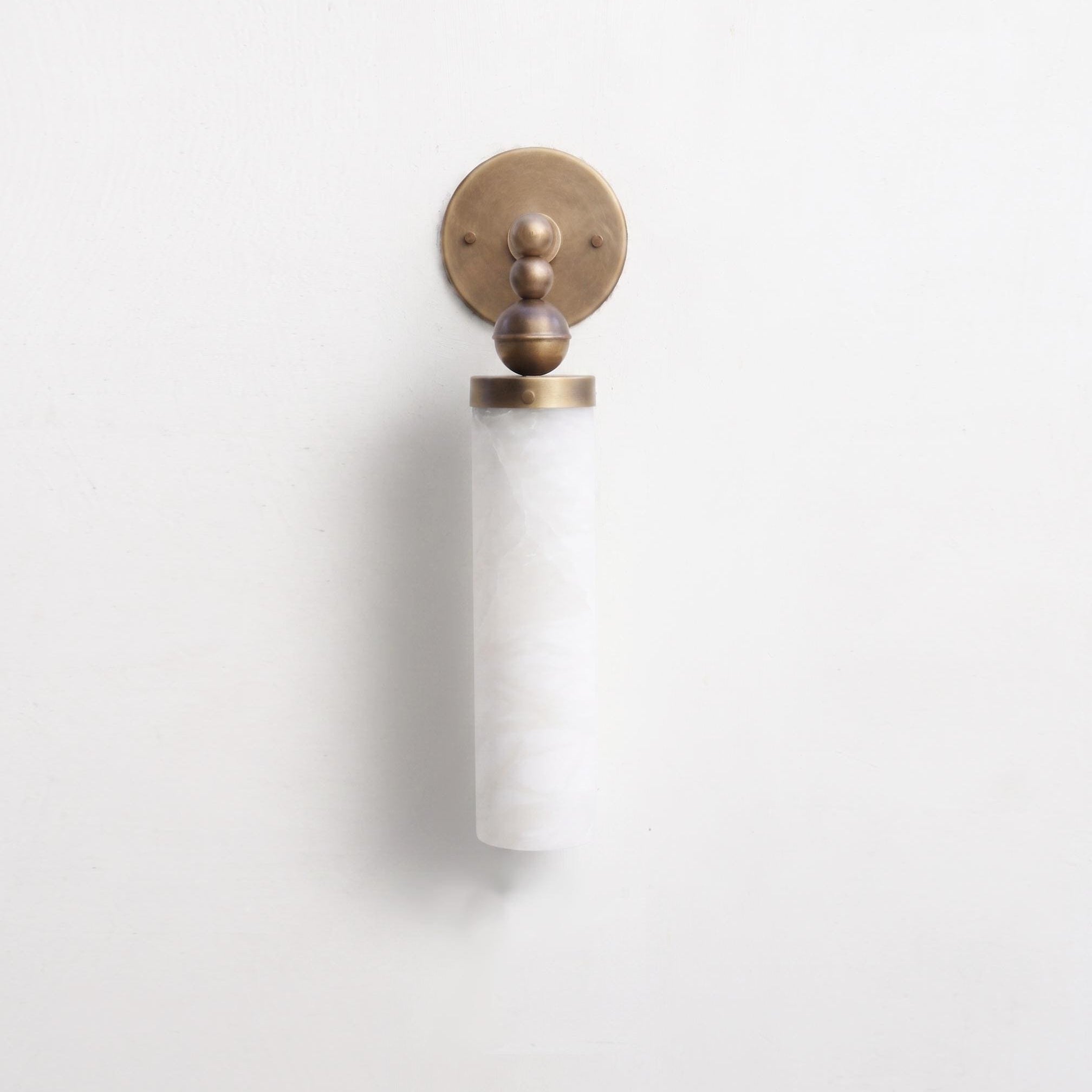 Brass and Alabaster Wall Sconce with Tall Cylinder Shade