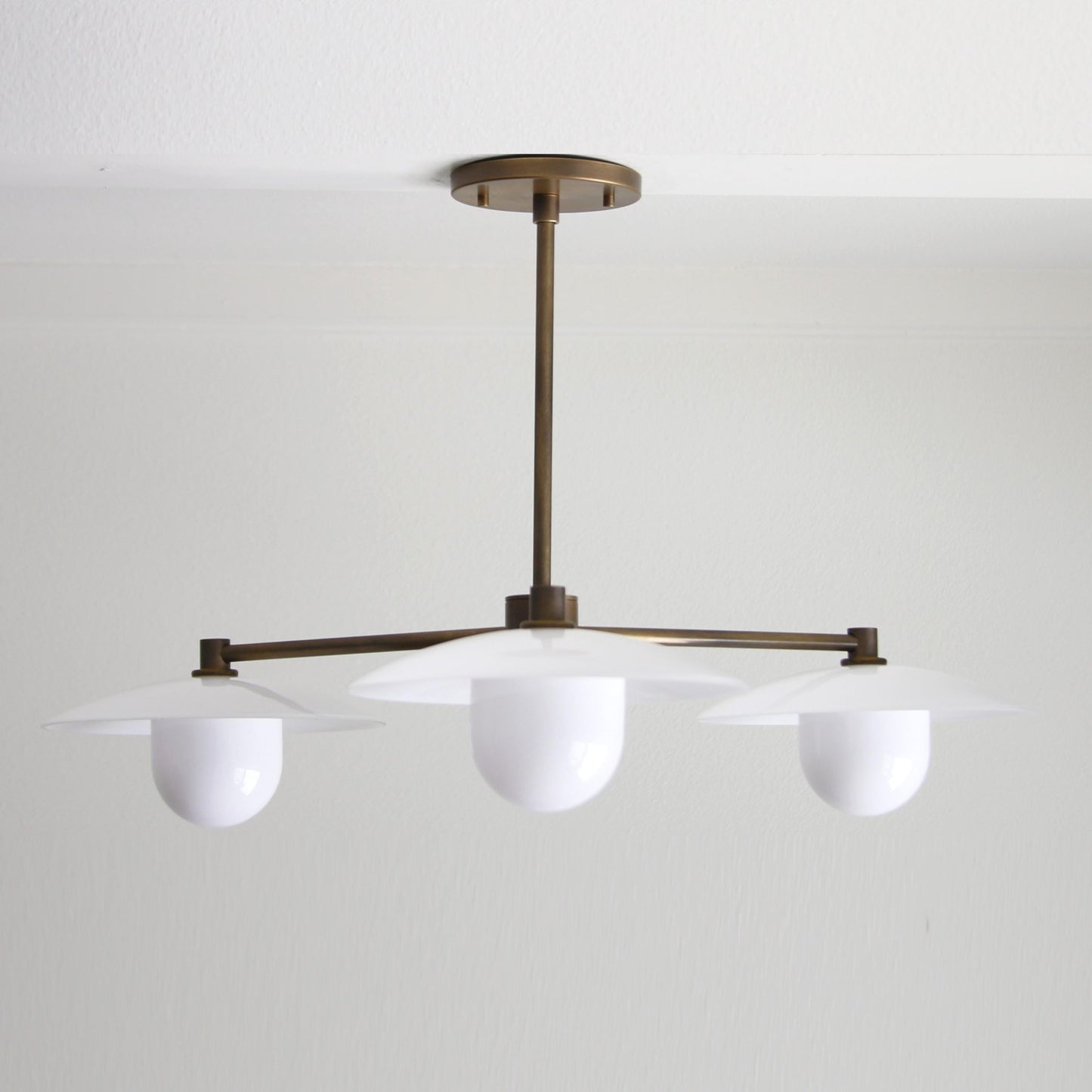 Brass Chandelier with Flared Opal Glass Shades
