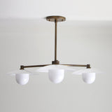 Brass Chandelier with Flared Opal Glass Shades