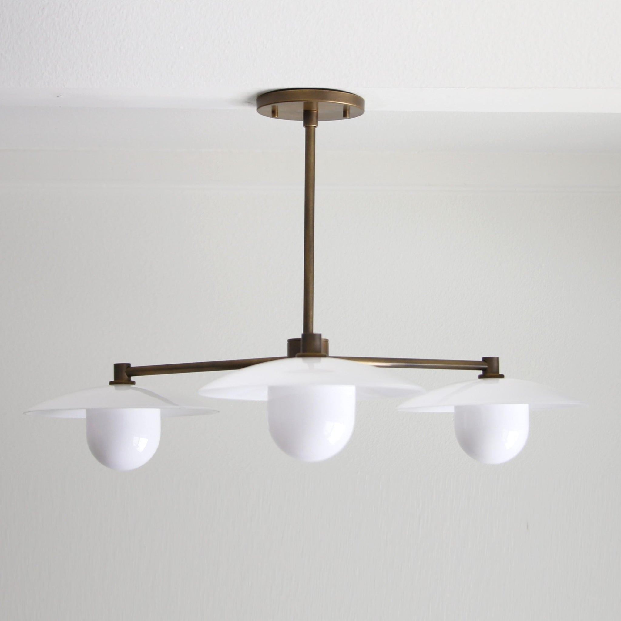 Brass Chandelier with Flared Opal Glass Shades